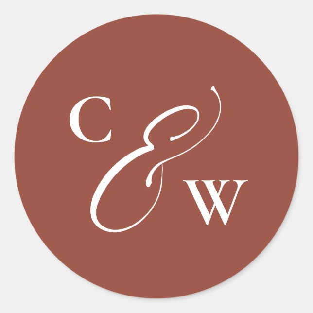 Elegant initials simple terracotta fall wedding classic round sticker (Front)