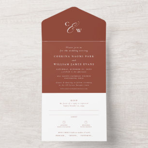 Elegant initials simple terracotta rust wedding all in one invitation