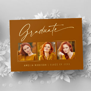 Elegant Ink Script 3 Photo Grad Burnt Orange Card