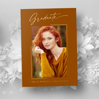 Elegant Ink Script Photo Grad Rust Orange Card
