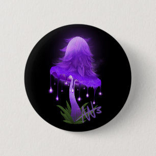 Elegant Inky Cap Glowing Purple Mushroom 6 Cm Round Badge
