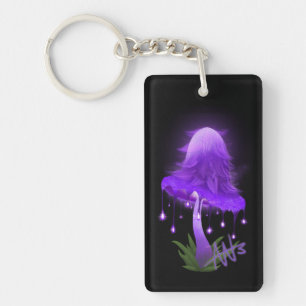 Elegant Inky Cap Glowing Purple Mushroom Key Ring