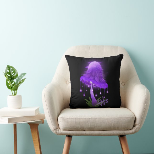 Elegant Inky Cap Glowing Purple Mushroom Pillow (Chair)