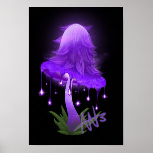 Elegant Inky Cap Glowing Purple Mushroom Poster