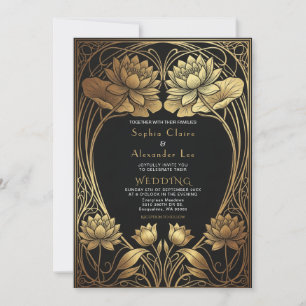 Elegant Inspired Lotus Art Nouveau Wedding Invitation
