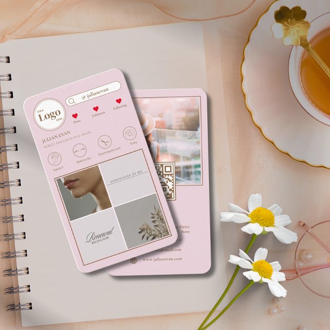 Elegant Instagram 4 Photo Gird Pink Business Card (Elegant Instagram 4 Photo Gird Pink Business Card)