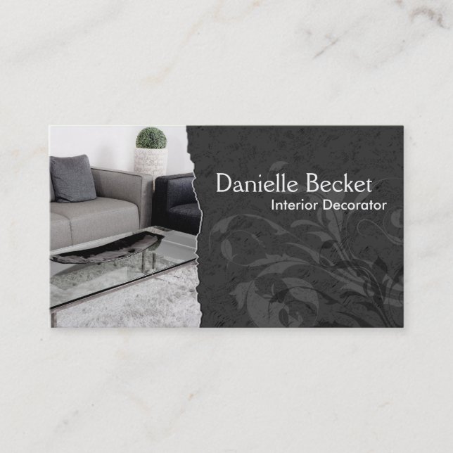 Elegant Interior Decorator Business Card Grey (Front)