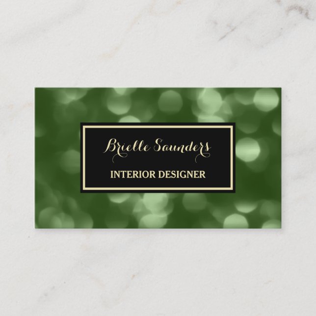 Elegant Interior Design Glamourous Green Luxe Boke Business Card (Front)