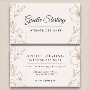 Elegant Interior Designer Botanical Blush Black  Business Card