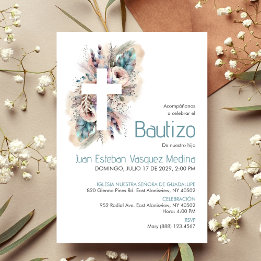 Elegant Invitacion Bautizo White Flowers Baptism Invitation
