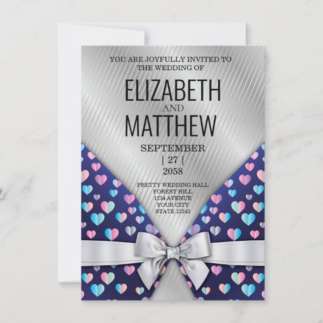 Elegant Invitation Bow and Heart Speckles (Front)