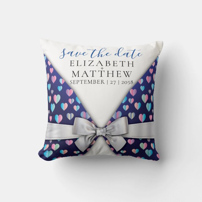 Elegant Invitation Bow and Heart Speckles Cushion (Front)
