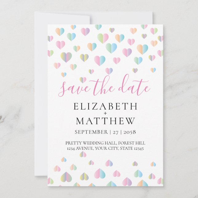 Elegant Invitation Colourful Heart Speckles Design (Front)