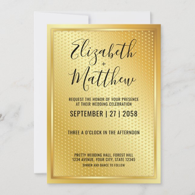 Elegant Invitation Gold Heart Speckles Design (Front)