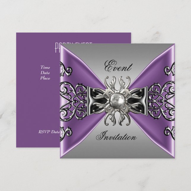 Elegant Invitation Mauve Purple Jewel Silver Black (Front/Back)