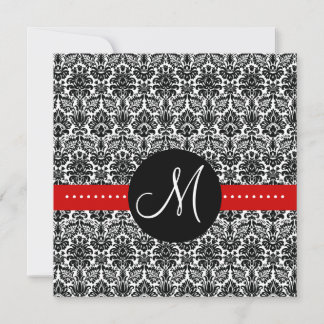 Elegant Invitation Monogram Floral Damask Red
