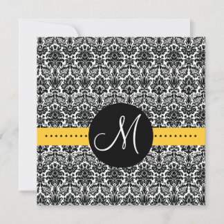 Elegant Invitation Monogram Floral Damask Yellow