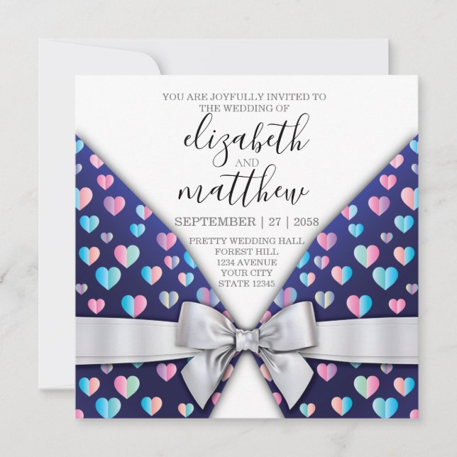 Elegant Invitation Postcard Bow and Heart Speckles (Front)