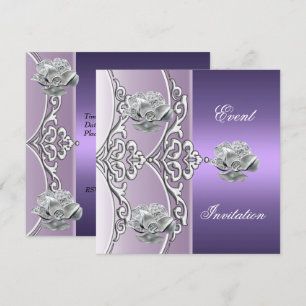 Elegant Invitation Purple Mauve Silver Floral