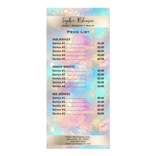 Elegant Iridescent and Pearl Foil Rack Card (Front)