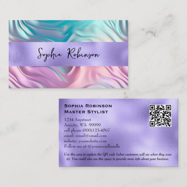 Elegant Iridescent and Purple Foil Business Card (Front/Back)