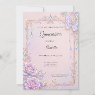Elegant Iridescent Butterflies Quinceañera Invitation