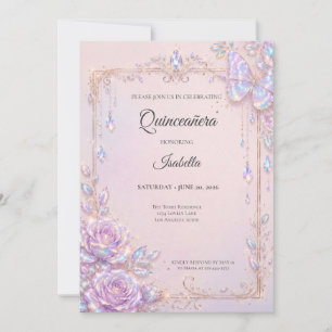 Elegant Iridescent Butterflies Quinceañera Invitation