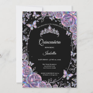 Elegant Iridescent Floral Quinceañera Invitation