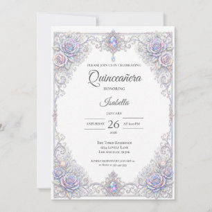 Elegant Iridescent Floral Quinceañera Invitation
