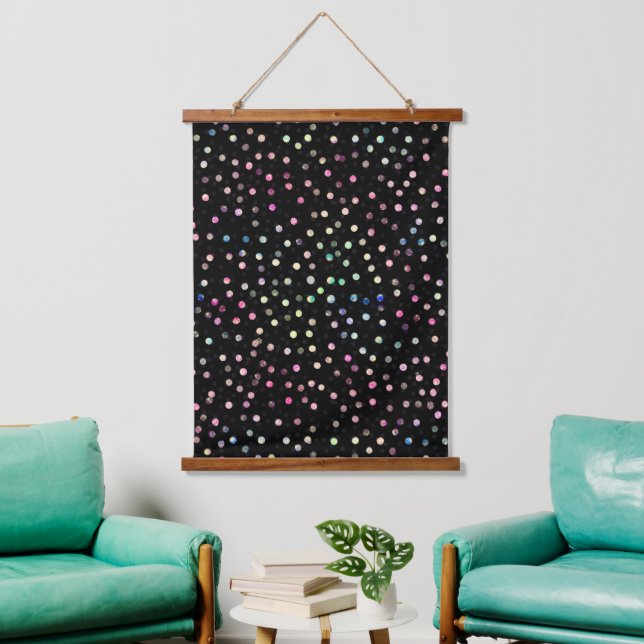 Elegant Iridescent Glitter Dots Black Design Hanging Tapestry (Living Room)