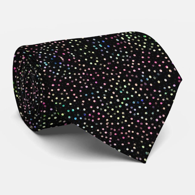 Elegant Iridescent Glitter Dots Black Design Tie (Rolled)