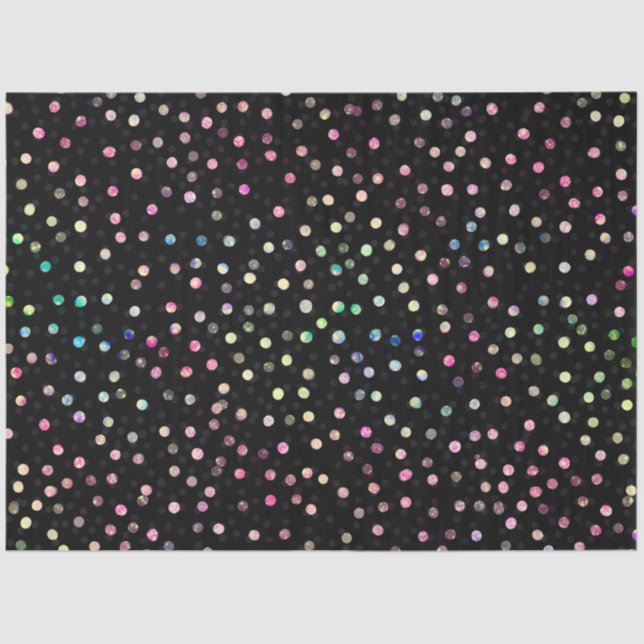 Elegant Iridescent Glitter Dots Black Design Tissue Paper (Front)