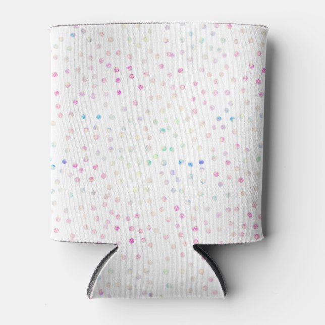 Elegant Iridescent Glitter Dots White Design Can Cooler (Front)