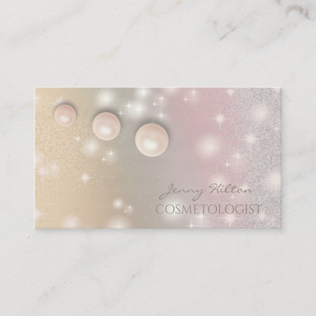 Elegant iridescent holographic chic luxury pearl business card (Front)