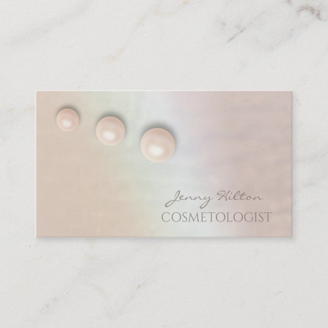 Elegant iridescent holographic chic luxury pearl business card (Front)