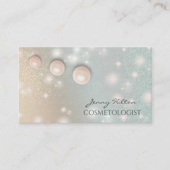 Elegant iridescent holographic chic luxury pearl business card (Front)