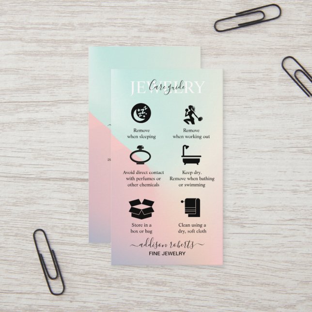 Elegant Iridescent Holographic Jewellery Care      Business Card (Front/Back In Situ)