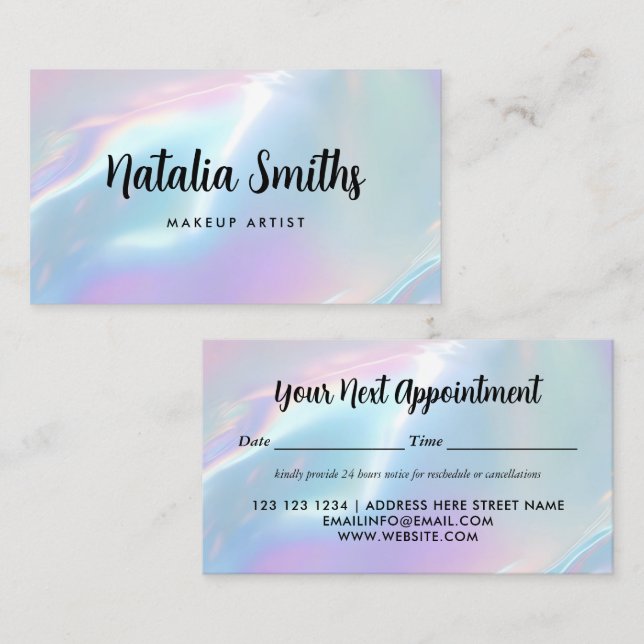 Elegant Iridescent Holographic Opalescent Appointment Card (Front/Back)