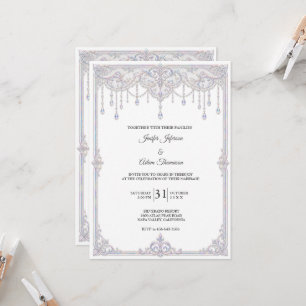 Elegant Iridescent Lace Bow Wedding Invitation