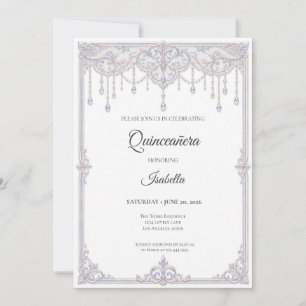 Elegant Iridescent Lace Quinceañera Invitation