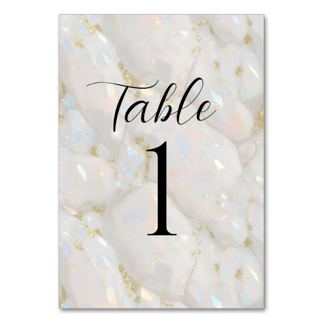 Elegant Iridescent Opal Gemstone Marble Chic Table Number (Front)