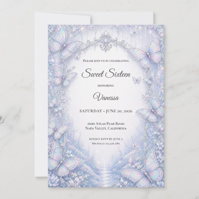 Elegant Iridescent Princess Sweet 16 Invitation (Front)