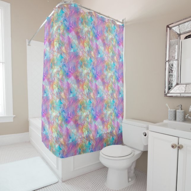 Elegant Iridescent Stained Glass Pattern: Luminous Shower Curtain (In Situ)