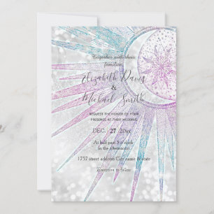 Elegant Iridescent Sun Moon Mandala Silver Design Invitation
