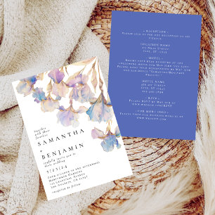 Elegant Iris All In One Floral Wedding Invitation