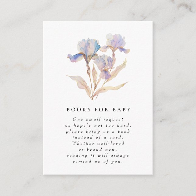 Elegant Iris Baby Shower Book Request Enclosure Card (Front)
