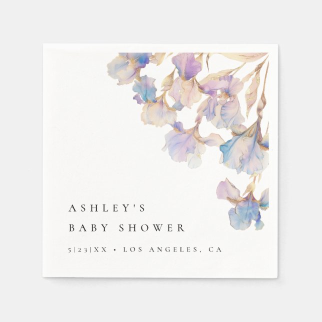 Elegant Iris Baby Shower Napkin (Front)