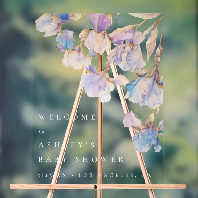 Elegant Iris Floral Baby Shower Acrylic Sign (Neutral)