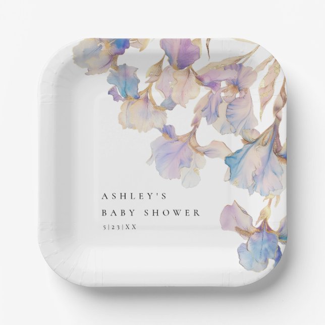 Elegant Iris Floral Baby Shower Paper Plate (Front)