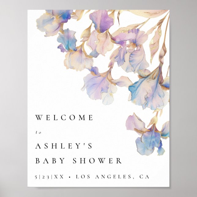 Elegant Iris Floral Baby Shower Welcome Sign (Front)